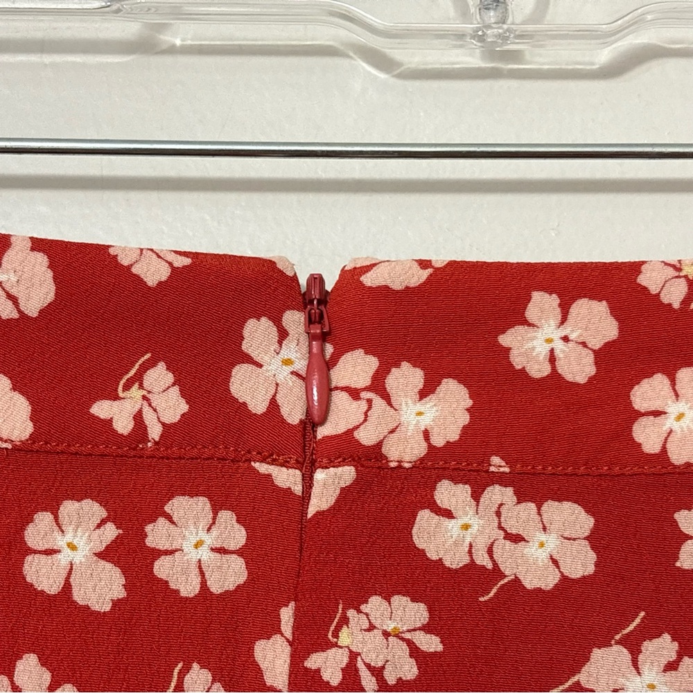 Madewell Happy Hibiscus Ruffle Wrap Midi Skirt Red Floral 2 Cottagecore Boho - Picture 9 of 12